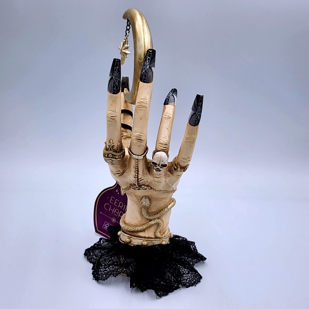 Gothic Celestial Witch Hand Crescent Moon Statue Skull Snake Halloween Decor 11" - Picture 3 of 9